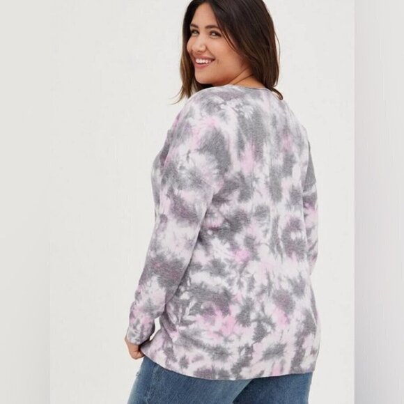 Torrid Pullover Drop Shoulder Sweater tie dye super soft lightweight v-neck 1X - Picture 2 of 10